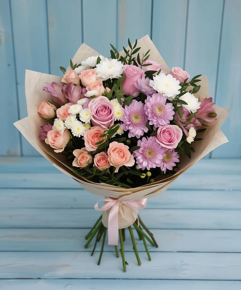 Букет цветов из: Хризантемы, Розы и Альстромерии в Заречном Свердловской области