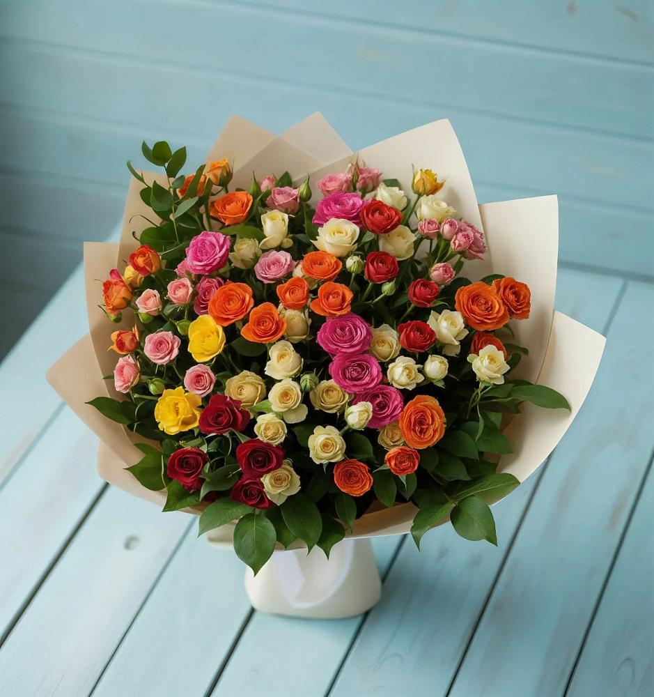Букет Микс из разноцветных кустовых роз в Заречном Свердловской области