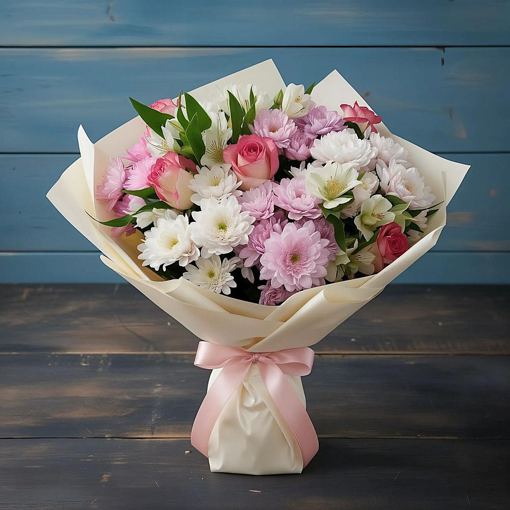 Букет цветов из: Хризантемы, Альстромерии и Розы в Заречном Свердловской области